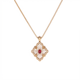 925 Silver Plated 18K Gold Italian Vintage Florence Ruby Radiant Pendant Necklace