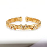 925 Silver-Plated 18K Gold Italian Popcorn Mesh Chain V-Shaped Zircon Open Bracelet