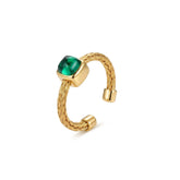 925 Silver Electroplated 18K Gold Italian Sugar-Inlaid Green Zircon Ring