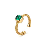 925 Silver Electroplated 18K Gold Italian Sugar-Inlaid Green Zircon Ring