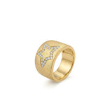 925 Silver Electroplated 18K Gold Wide Brushed Star Zircon Ring