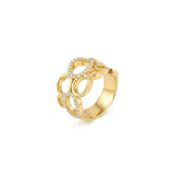 925 Silver Electroplated 18K Gold Hollowed-Out Interwoven Oval Zircon Ring