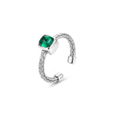 925 Silver Electroplated 18K Gold Italian Sugar-Inlaid Green Zircon Ring