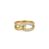 925 Silver Electroplated 18K Gold Double-Stranded Winding Inlaid Zircon Ring