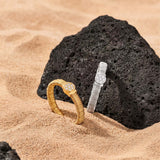 925 Silver Electroplated 18K Gold Italian Wound Round-Head Zircon Ring
