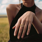 925 Silver Electroplated 18K Gold Hollowed-Out Interwoven Oval Zircon Ring
