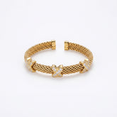 925 Silver-Plated 18K Gold Italian Popcorn Mesh Chain X-Shaped Zircon Open Bracelet