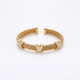 925 Silver-Plated 18K Gold Italian Popcorn Mesh Chain X-Shaped Zircon Open Bracelet