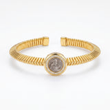 925 Silver Plated 18K Gold Ancient Coin Italian Zircon Texture Open Bracelet