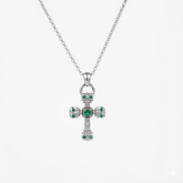 925 Silver Italian Royal Emerald Cross Pendant Necklace