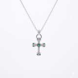 925 Silver Italian Royal Emerald Cross Pendant Necklace