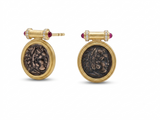 925 Silver Plated 18K Gold Italian Hercules Ancient Coin Earrings