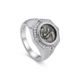 925 Silver Italian Roaring Lion Ancient Coin Diamond Ring