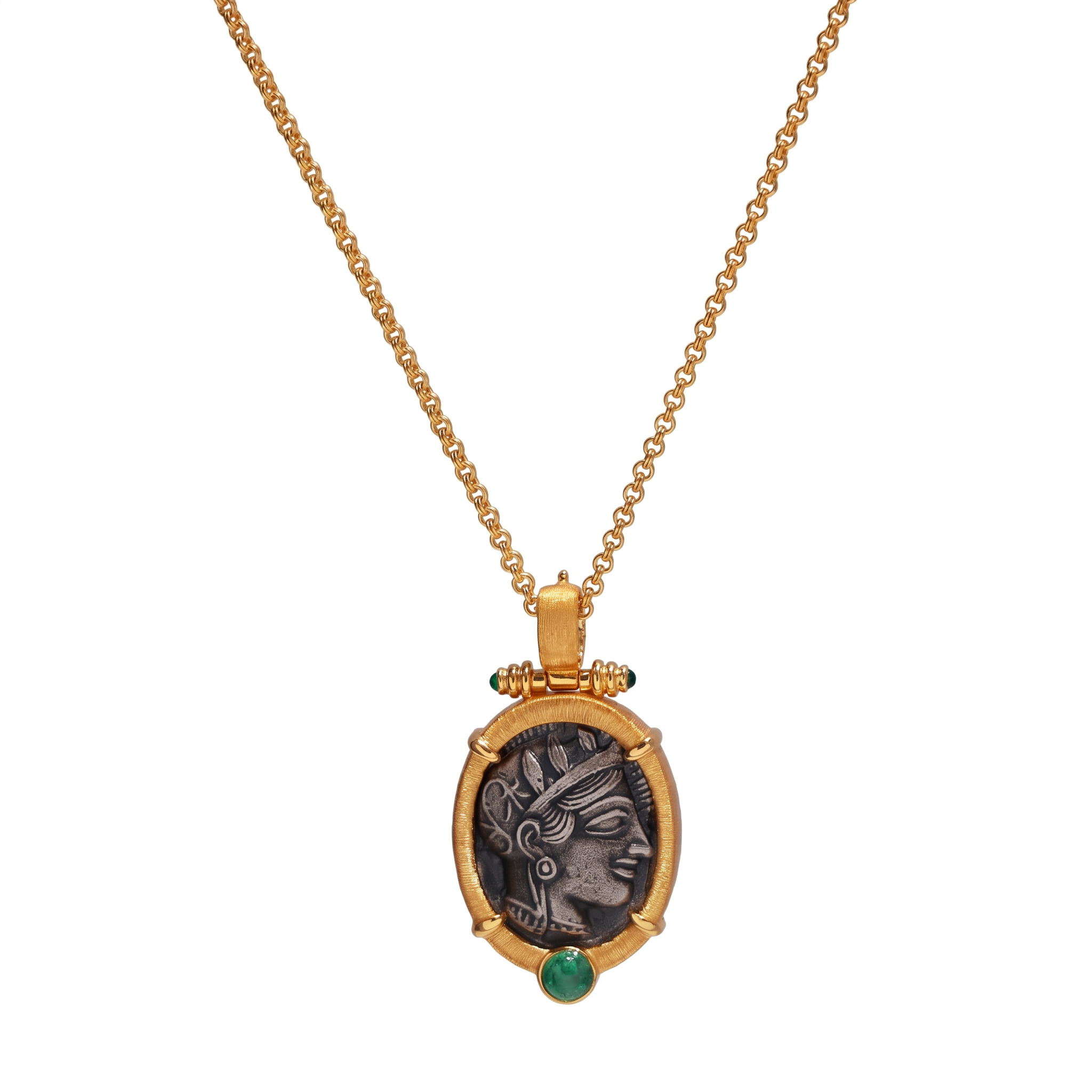 925 Silver Plated 18K Gold Italian Athena Intaglio Cameo Statement Necklace in 18k Gold over Silver