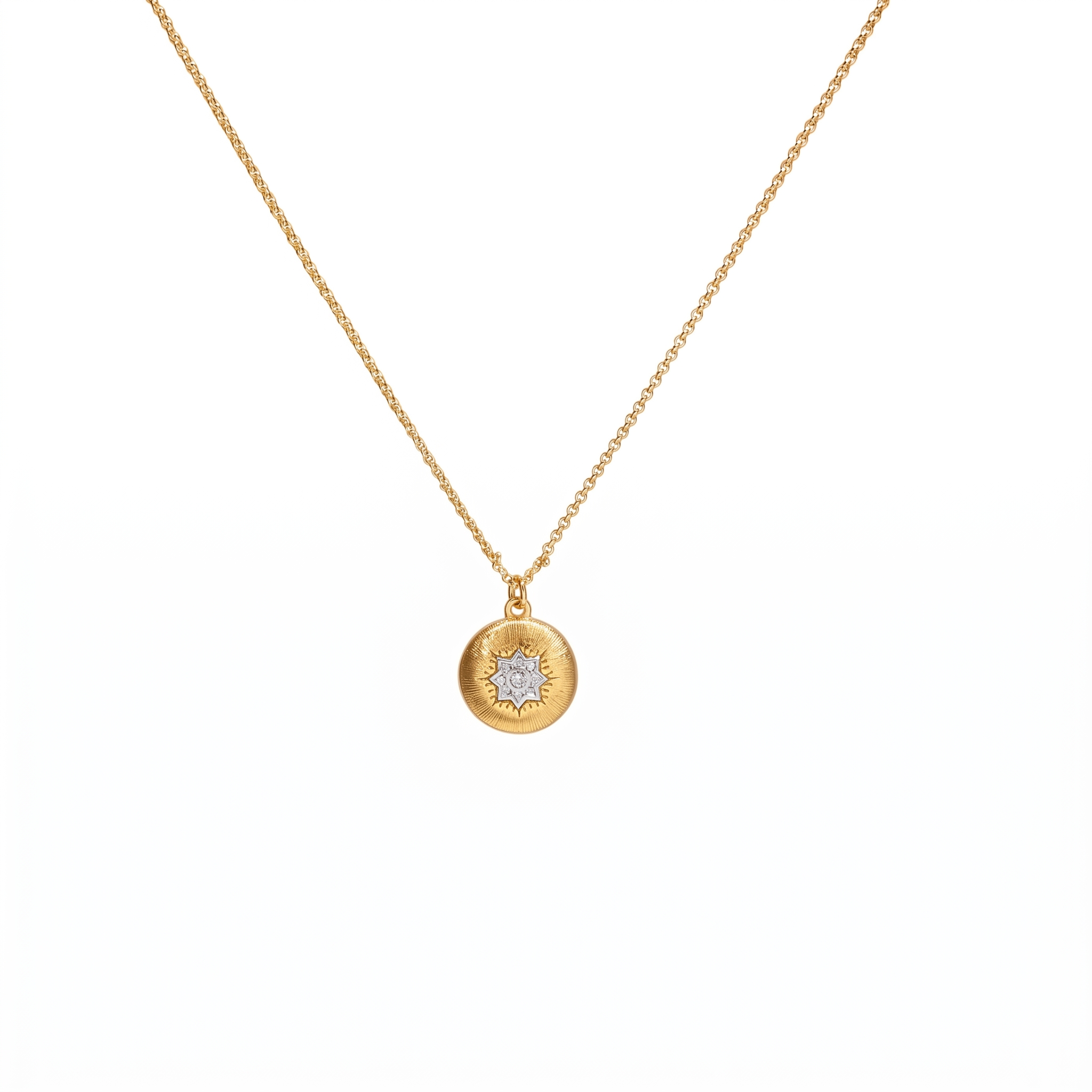 925 Silver Plated 18K Gold Italian Crafted Solara Starburst Stud Necklace
