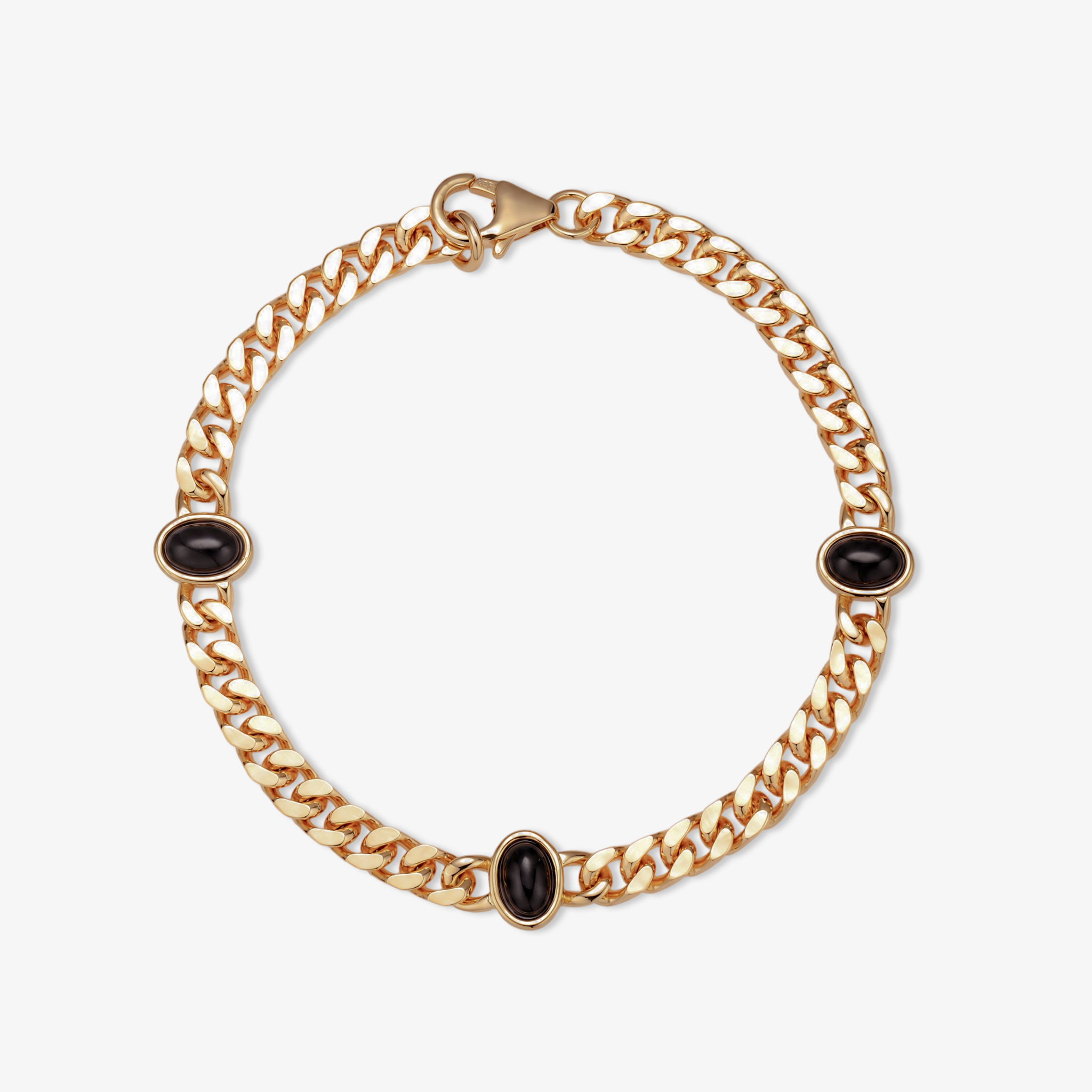 Cuban Link Bracelet with Black Oval Stones