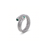 925 Silver-Plated 18K Gold Italian Woven Green Bead Zircon Open Ring