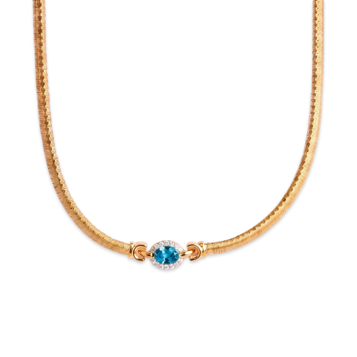 925 Silver Plated 18K Gold Italian Celestia Blue Stone Necklace