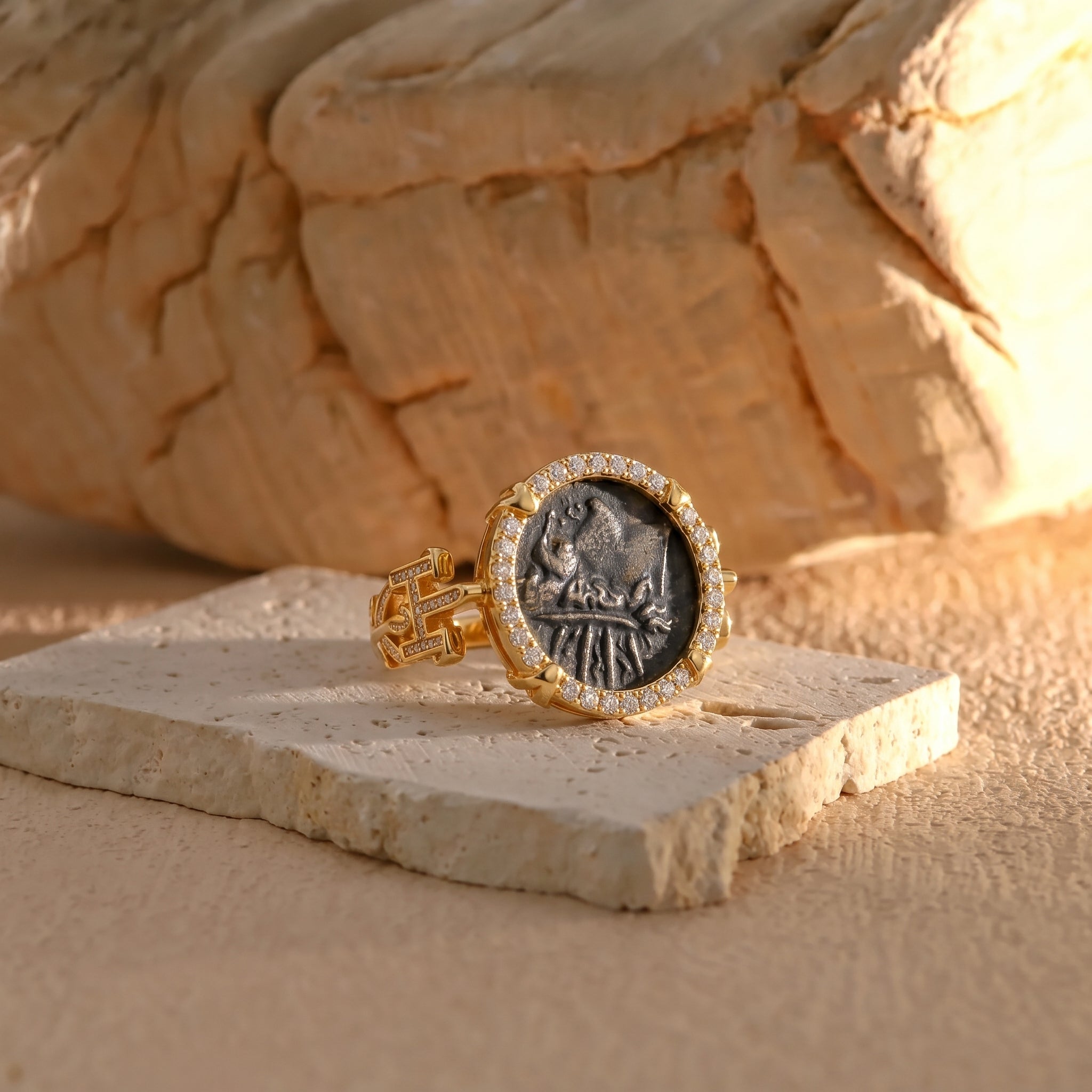 925 Silver Plated 18K Gold Italian Double-Sided Apollo Ring