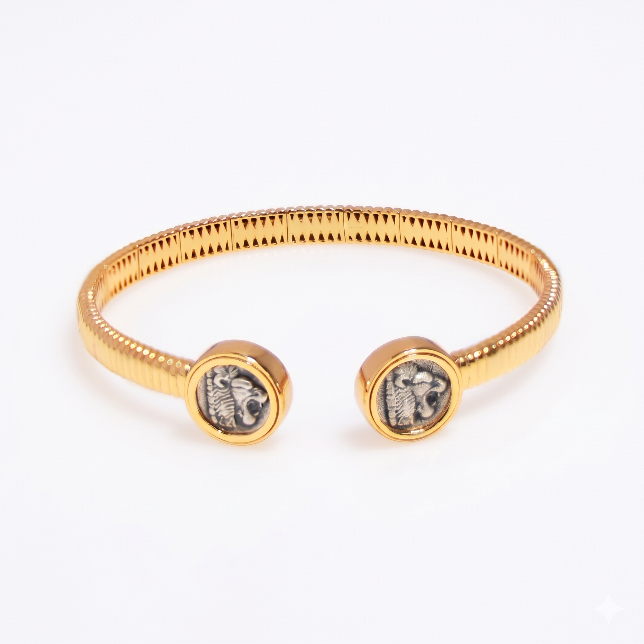 925 Silver Plated 18K Gold Italian Lion Crest Flex Bracelet