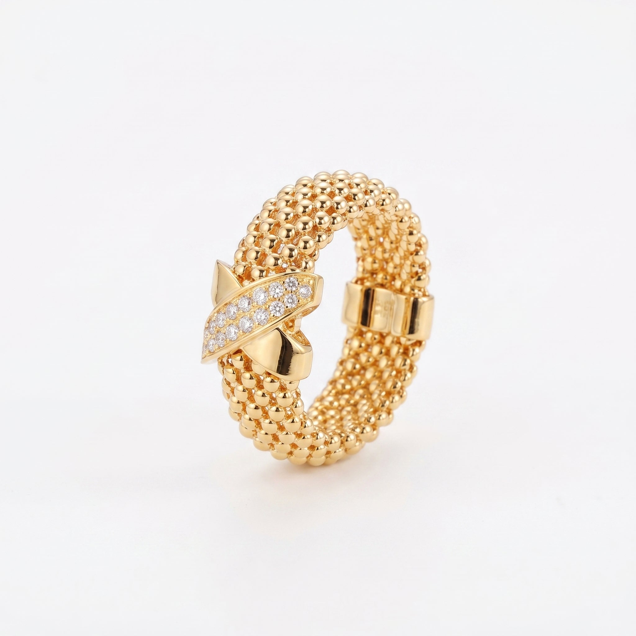 925 Silver Plated 18K Gold Italian Popcorn Mesh Chain Starfish Zircon Ring