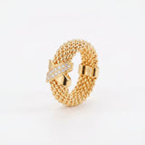 925 Silver Plated 18K Gold Italian Popcorn Mesh Chain Starfish Zircon Ring