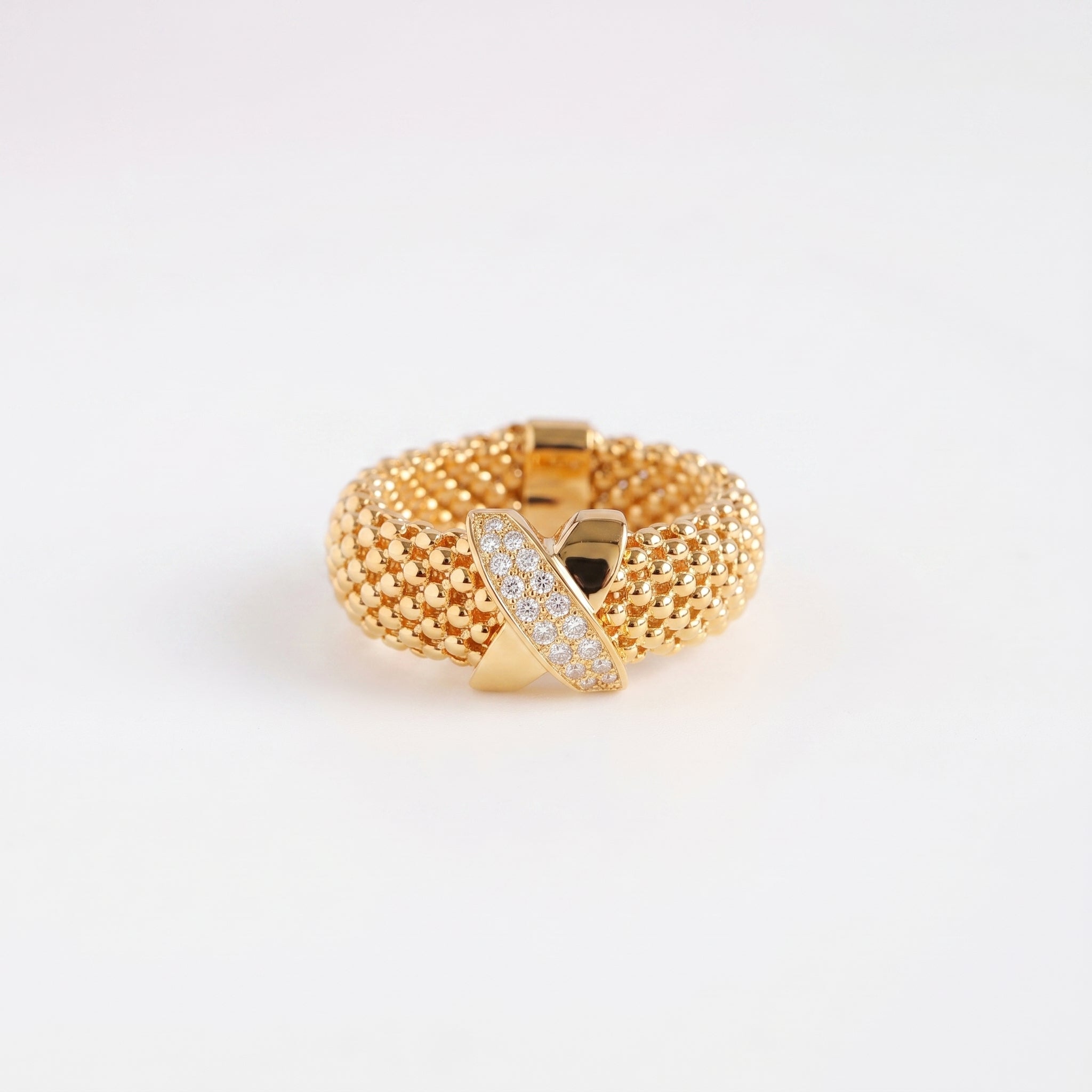 925 Silver Plated 18K Gold Italian Popcorn Mesh Chain Starfish Zircon Ring