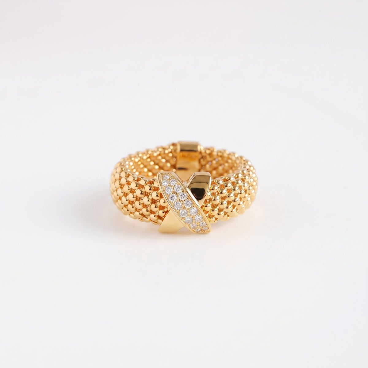 925 Silver Plated 18K Gold Italian Popcorn Mesh Chain Starfish Zircon Ring
