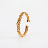 925 Silver-Plated 18K Gold Italian Popcorn Mesh Chain VITA-Shaped Zircon Open Bracelet