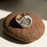 925 Silver Italian Roaring Lion Ancient Coin Diamond Ring