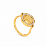 925 Silver Plated 18K Gold Italian Pavé Coin Ring