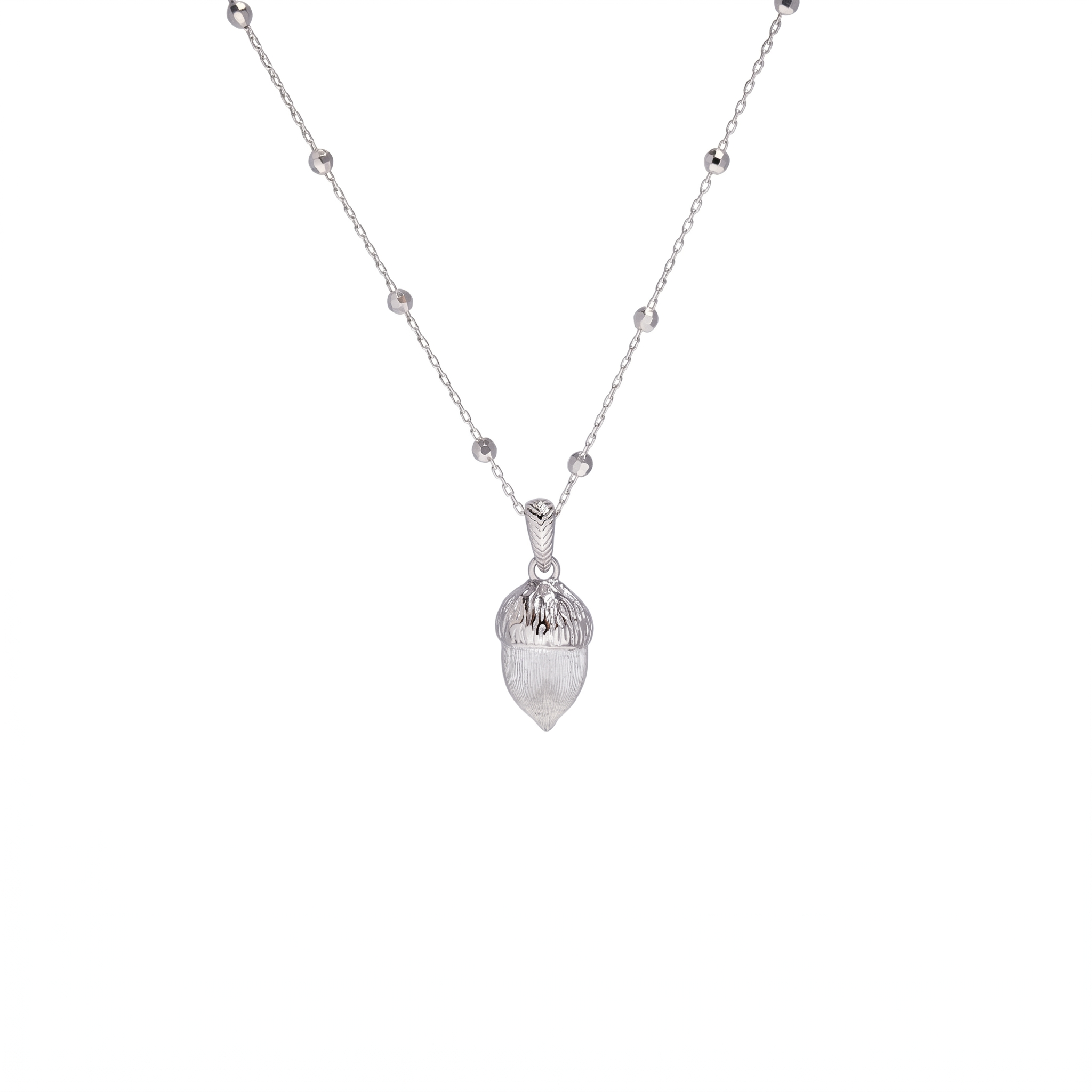 925 Silver Italian Textured Acorn Pendant Necklace