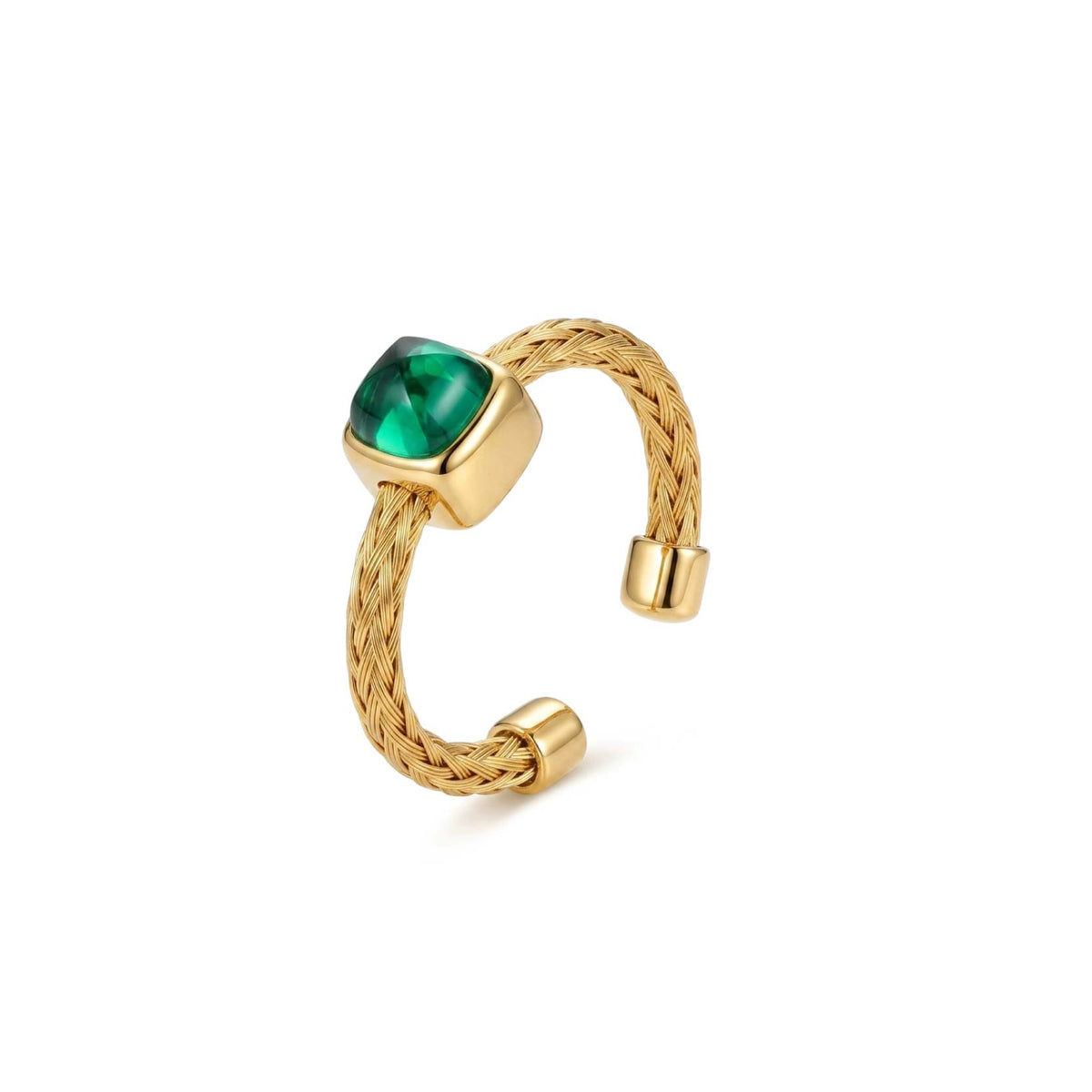 925 Silver Electroplated 18K Gold Italian Sugar-Inlaid Green Zircon Ring