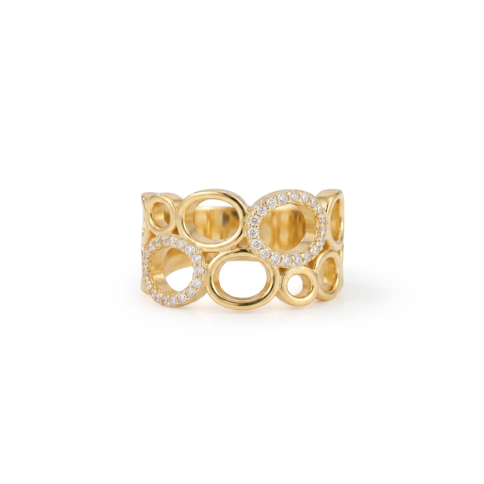 925 Silver Electroplated 18K Gold Hollowed-Out Interwoven Oval Zircon Ring