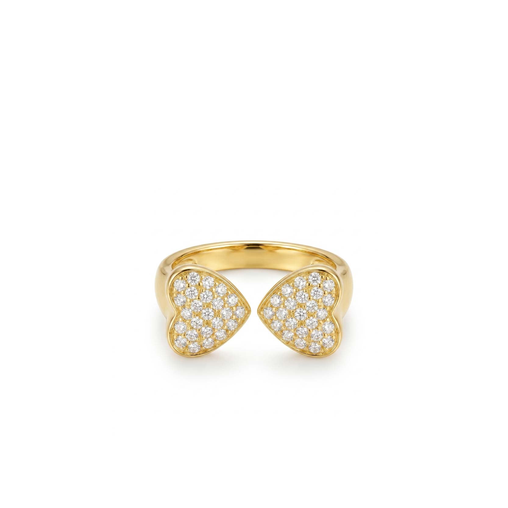 925 Silver Plated 18K Gold Open Double Heart Full Set Zircon Ring