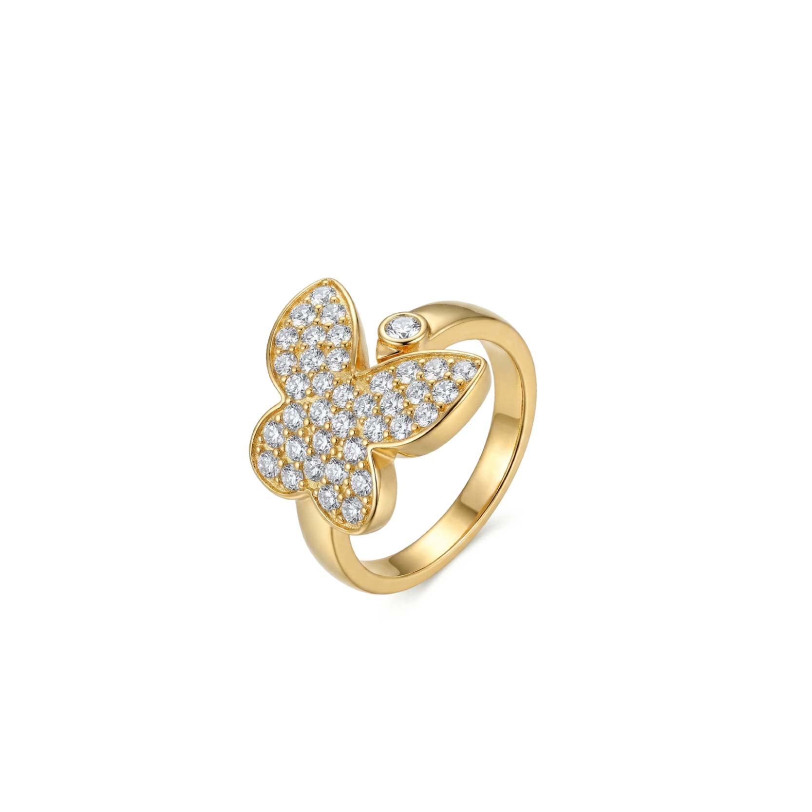 925 Silver Plated 18K Gold Full Set Zircon Butterfly Ring