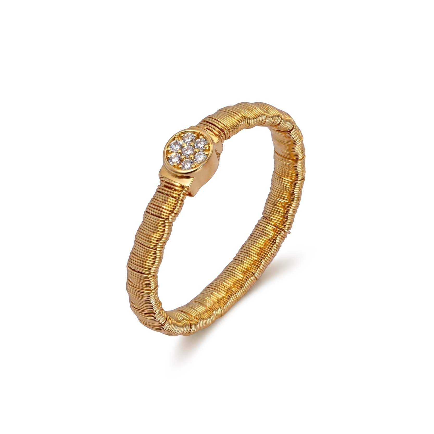 925 Silver Electroplated 18K Gold Italian Wound Round-Head Zircon Ring