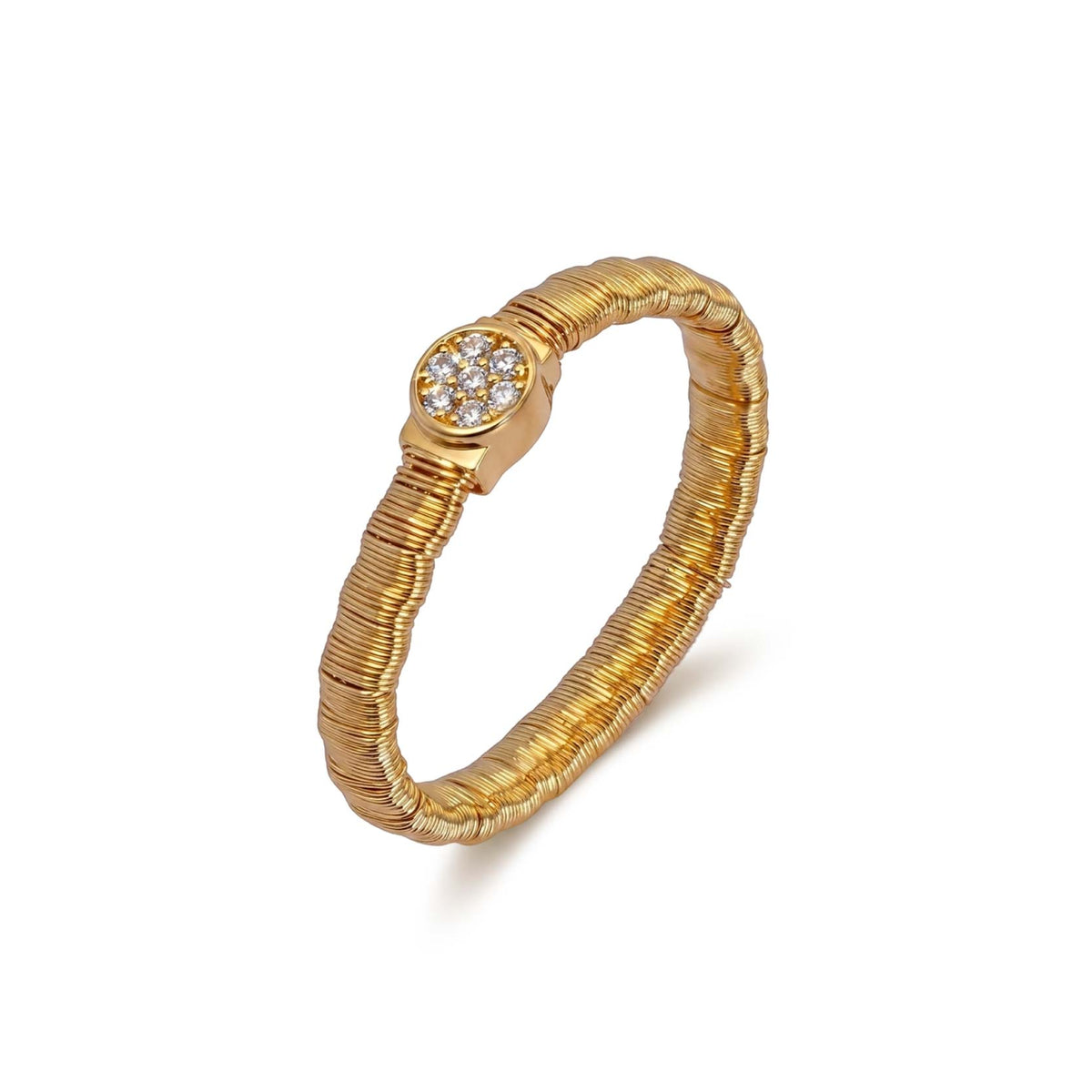 925 Silver Electroplated 18K Gold Italian Wound Round-Head Zircon Ring