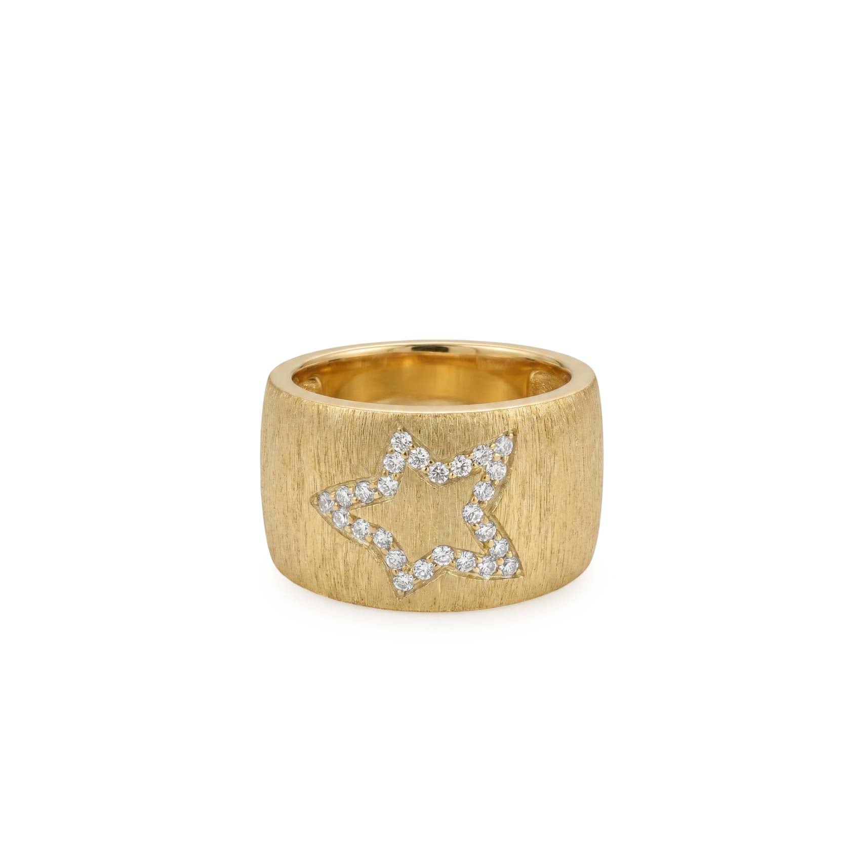 925 Silver Electroplated 18K Gold Wide Brushed Star Zircon Ring
