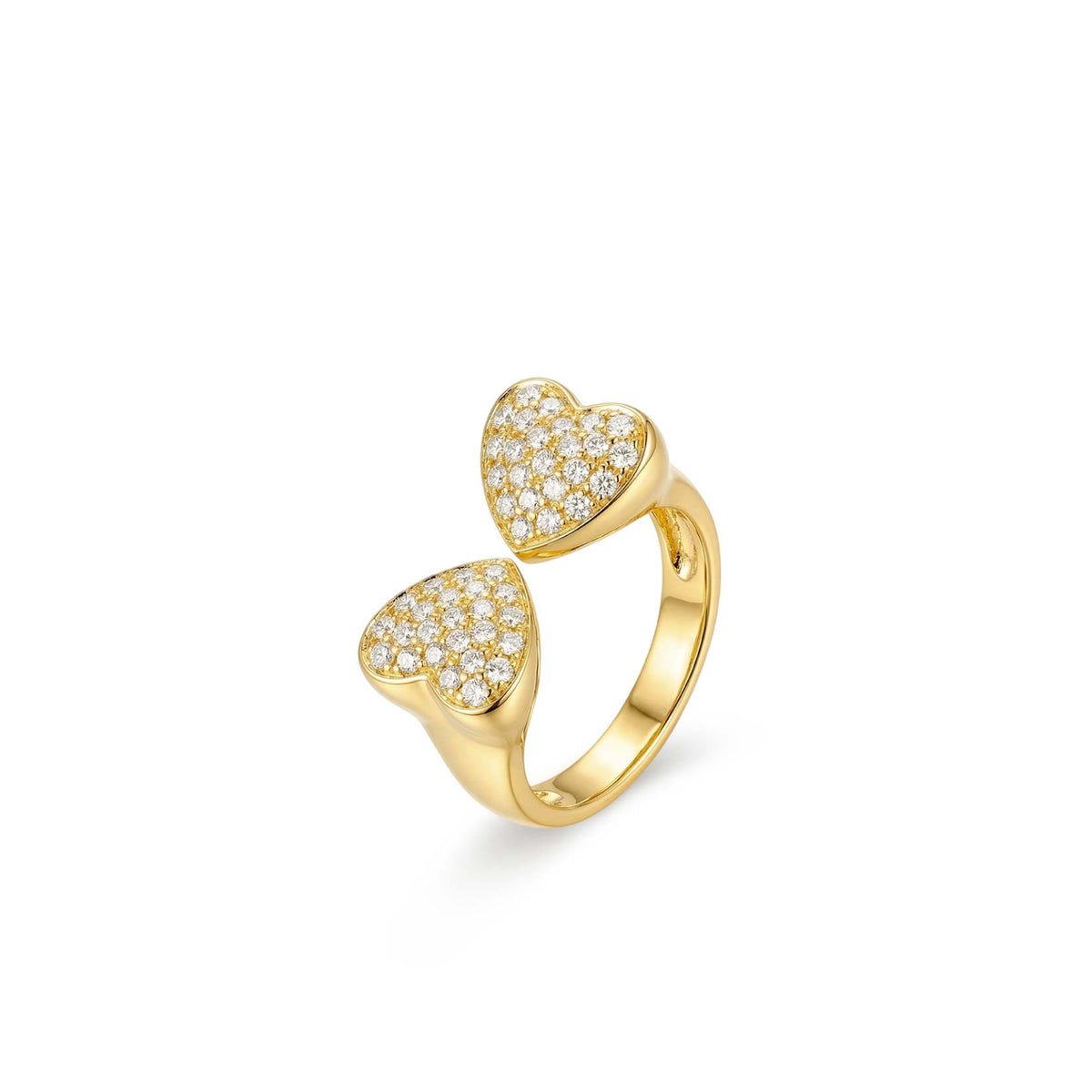 925 Silver Plated 18K Gold Open Double Heart Full Set Zircon Ring