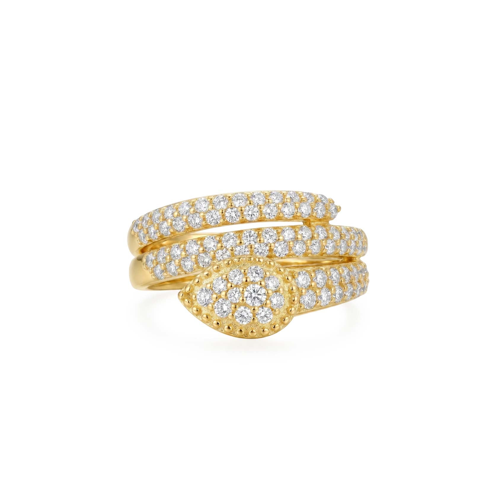 925 Silver Electroplated 18K Gold Snake Winding Secret-Inlaid Zircon Ring