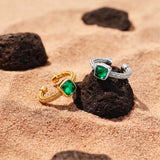 925 Silver Electroplated 18K Gold Italian Sugar-Inlaid Green Zircon Ring