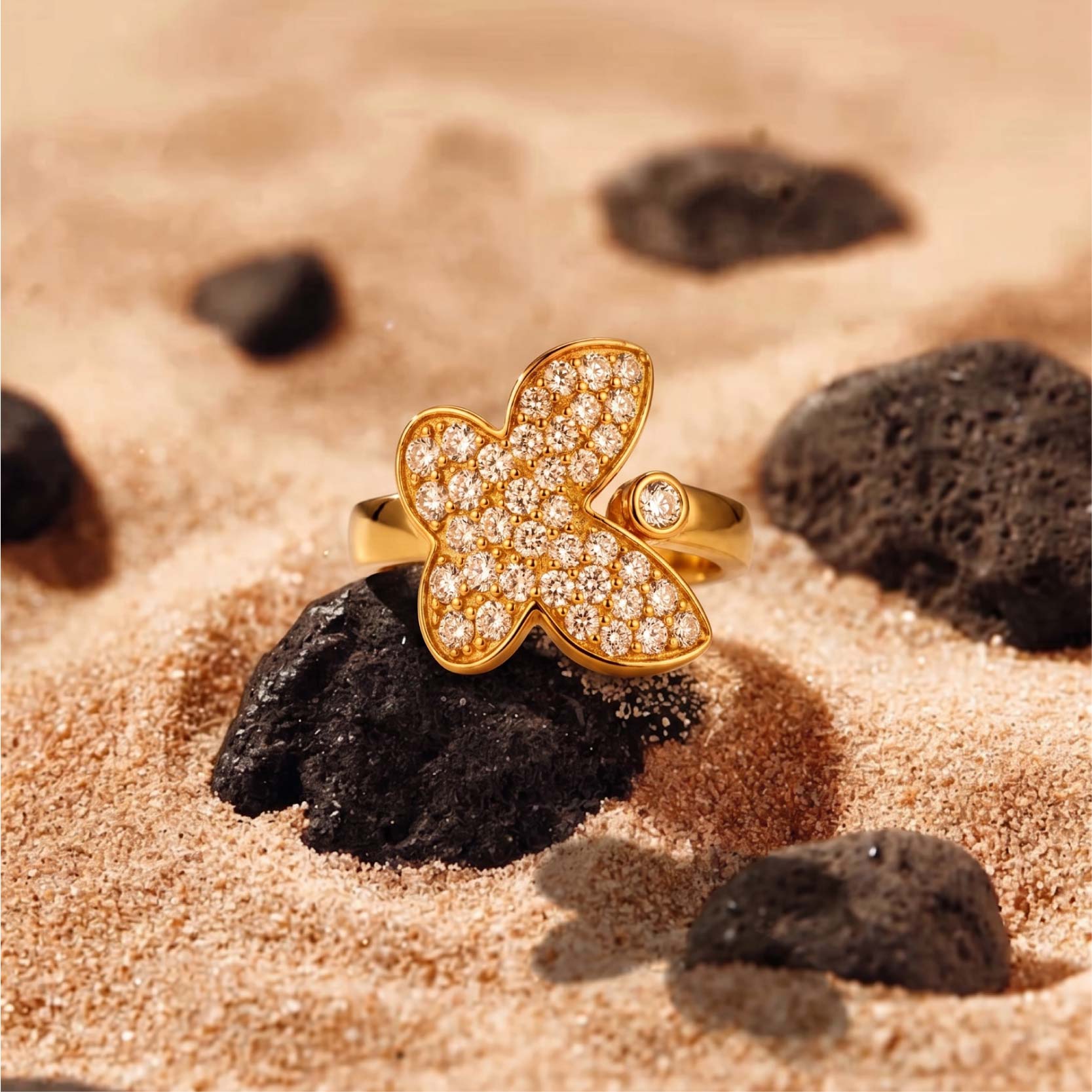 925 Silver Plated 18K Gold Full Set Zircon Butterfly Ring
