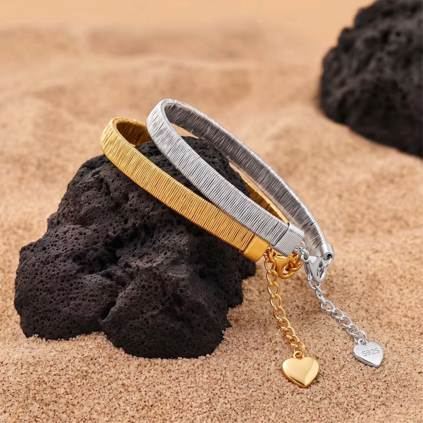 925 Silver Electroplated 18K Gold Italian Wound Silk Bracelet