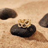 925 Silver Electroplated 18K Gold Hollowed-Out Interwoven Oval Zircon Ring