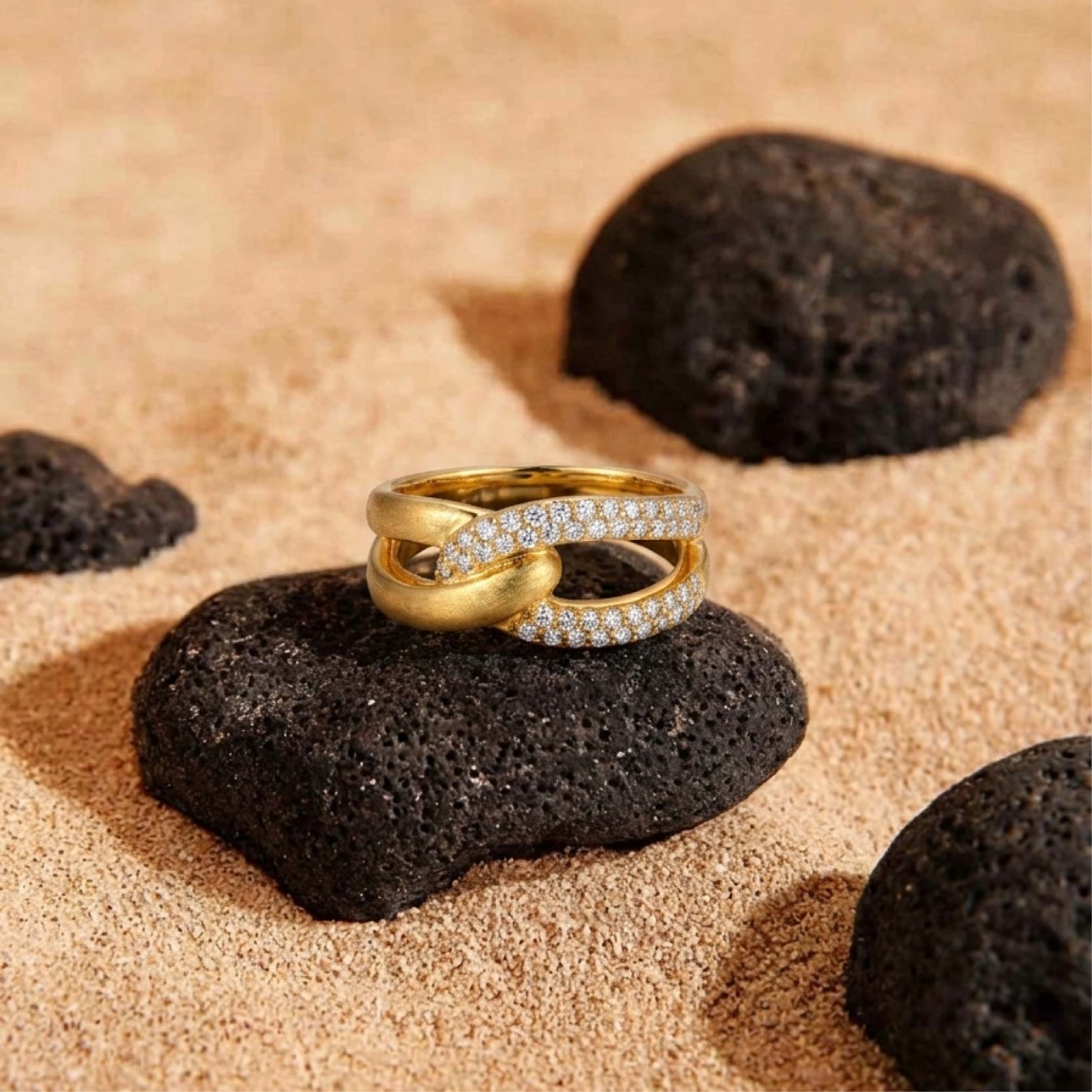 925 Silver Electroplated 18K Gold Double-Stranded Winding Inlaid Zircon Ring