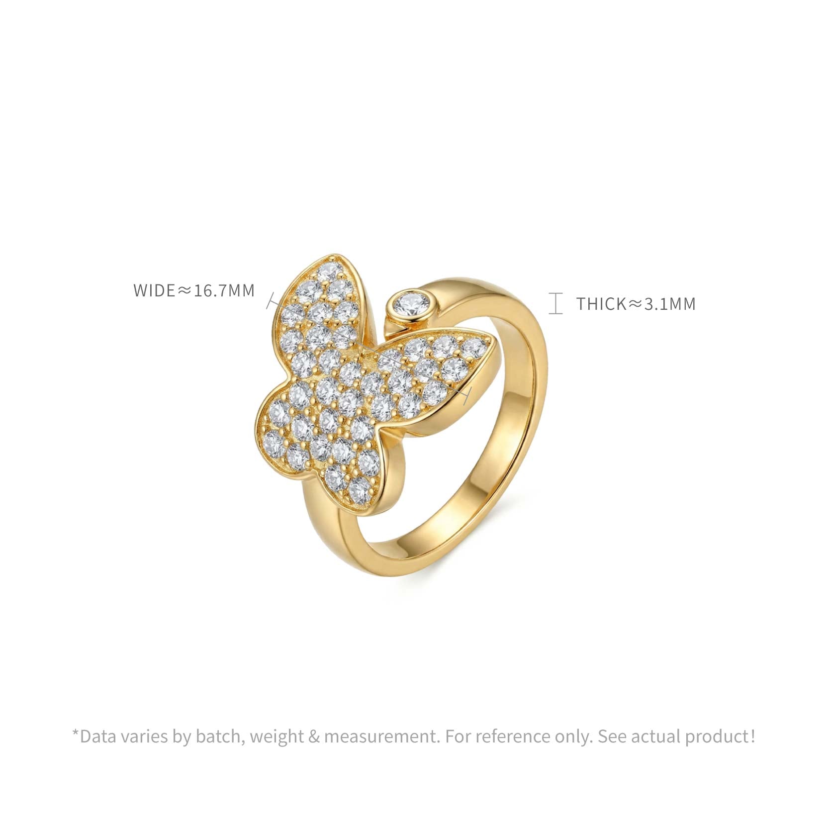 925 Silver Plated 18K Gold Full Set Zircon Butterfly Ring