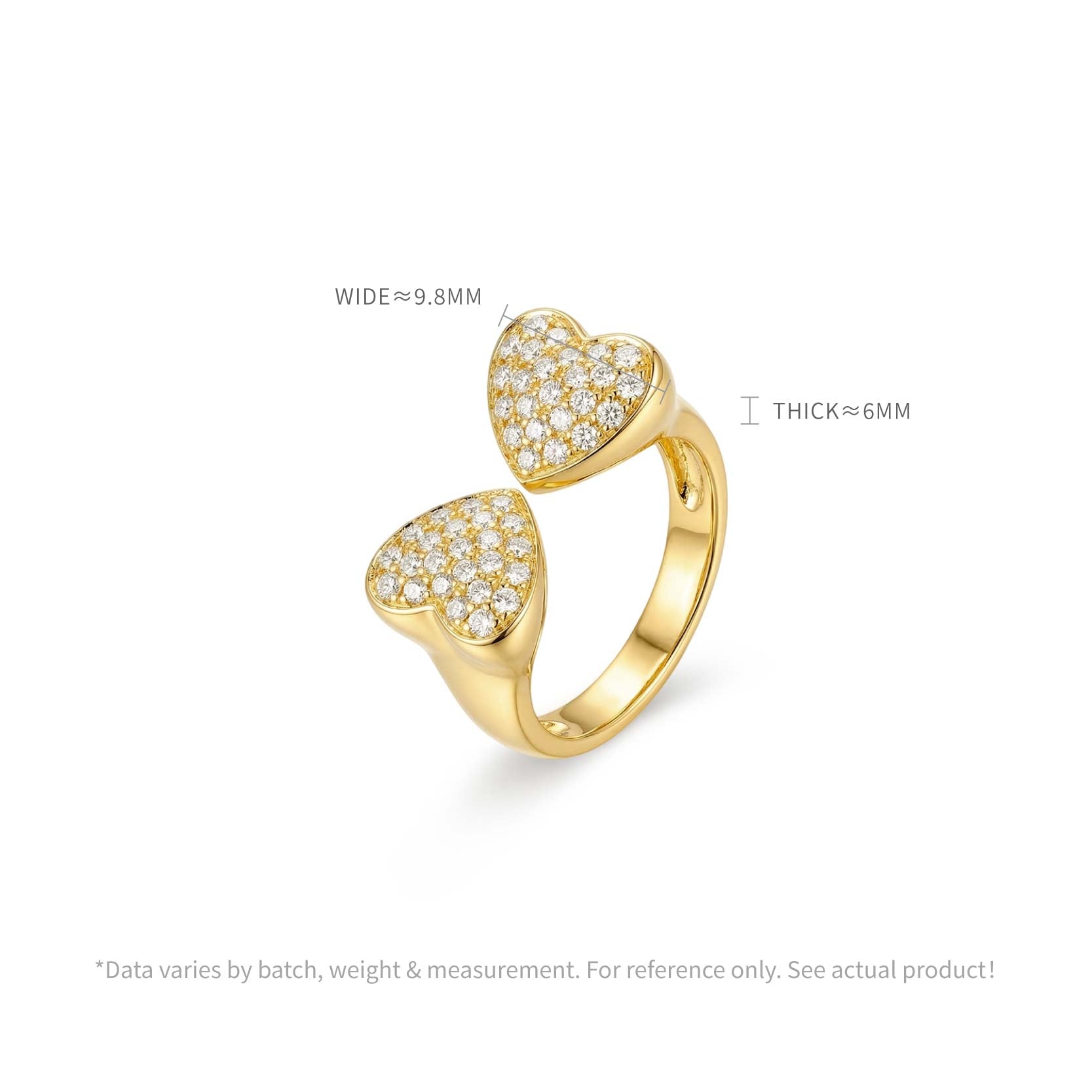 925 Silver Plated 18K Gold Open Double Heart Full Set Zircon Ring