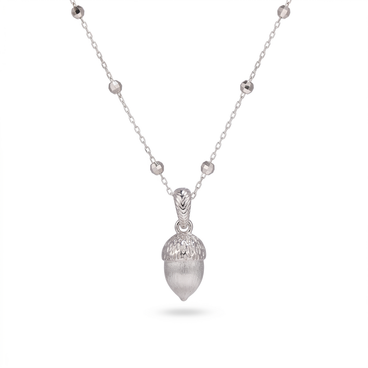 925 Silver Italian Textured Acorn Pendant Necklace
