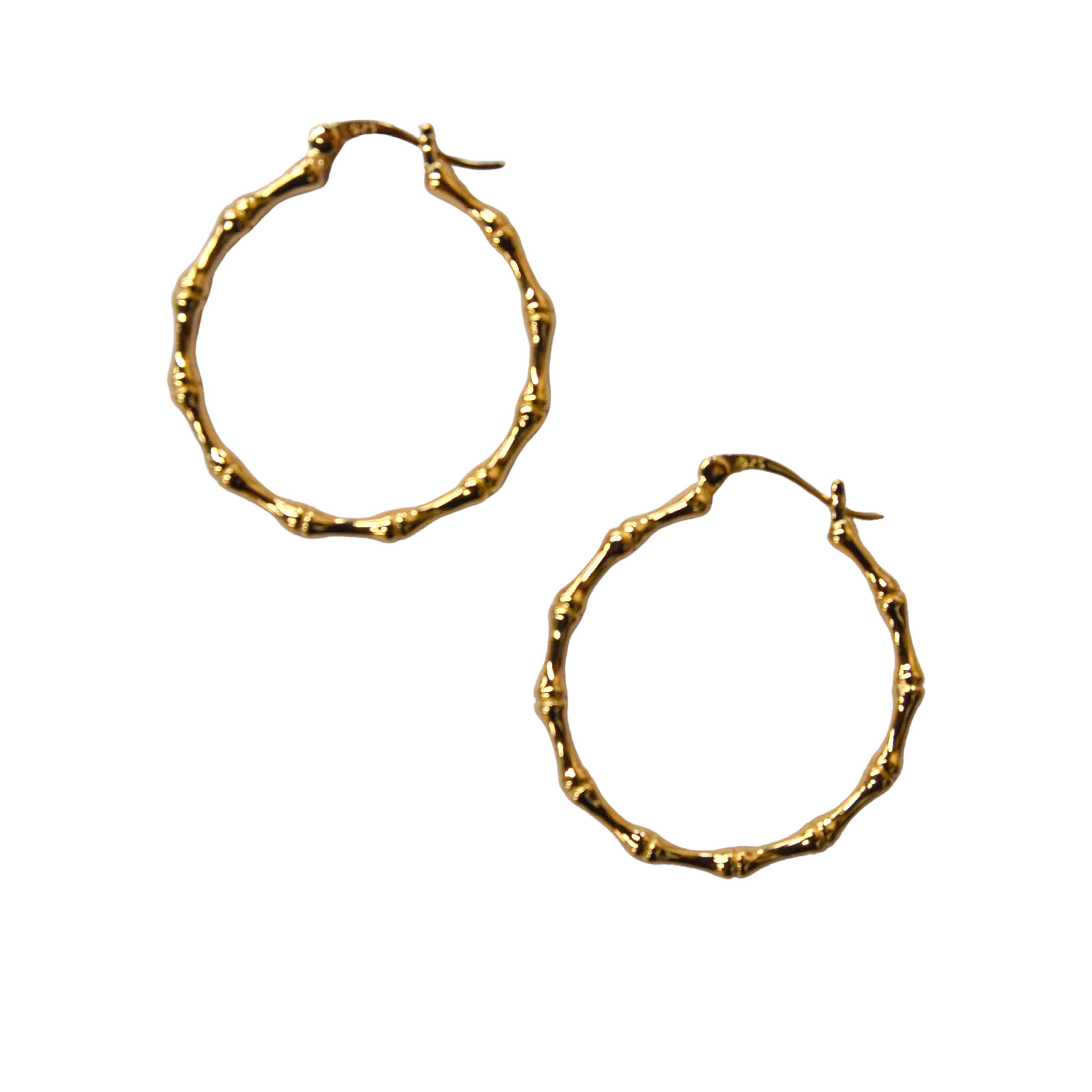 925 Italian Silver Earring Glossy Bamboo Knot Large Hoop Earrings